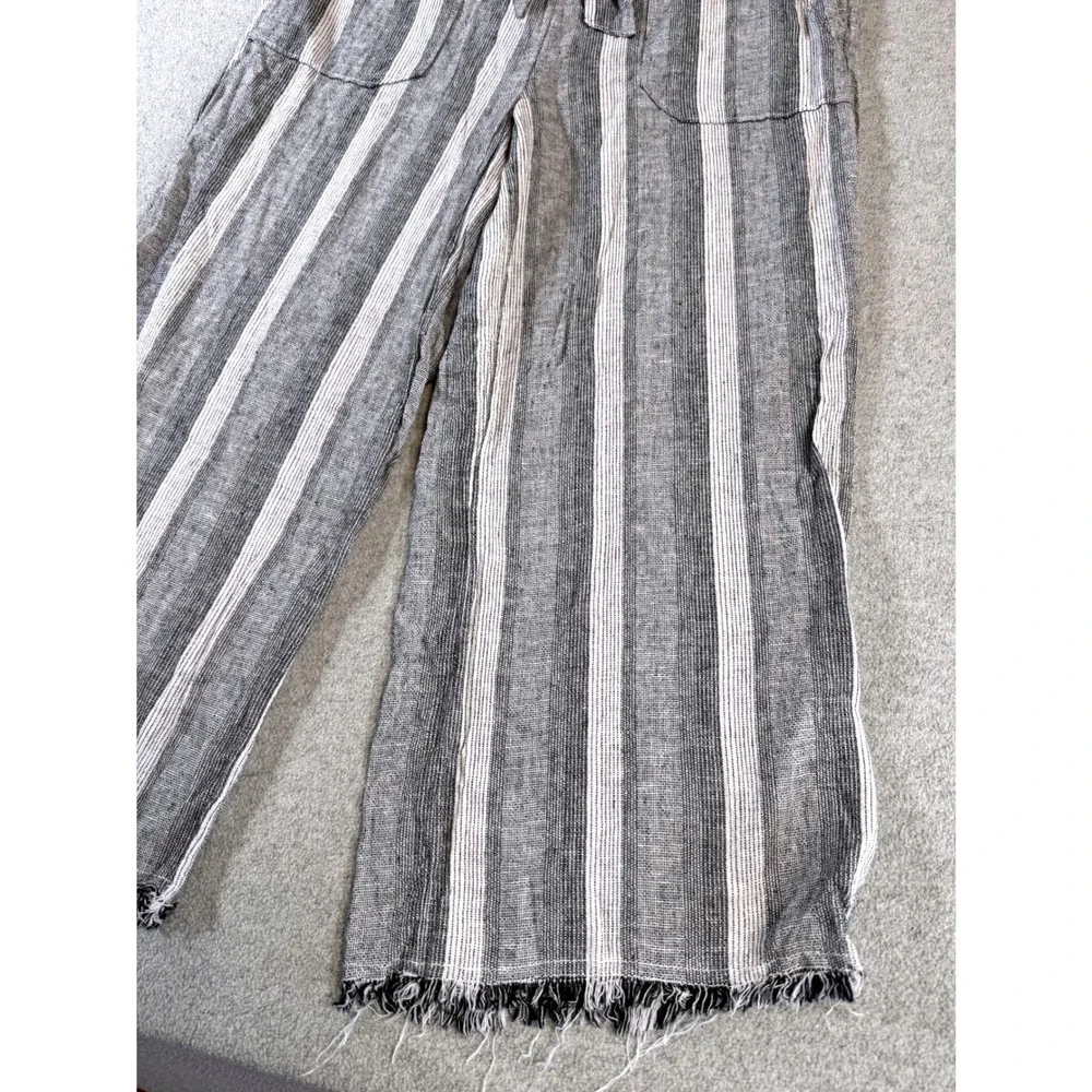 Caslon‎ Linen Blend Wide Leg Cropped Pants Womens Medium Striped Elastic Waist
